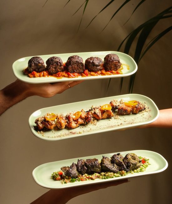 Dessert platter with chocolate drizzle – food photography in Dubai